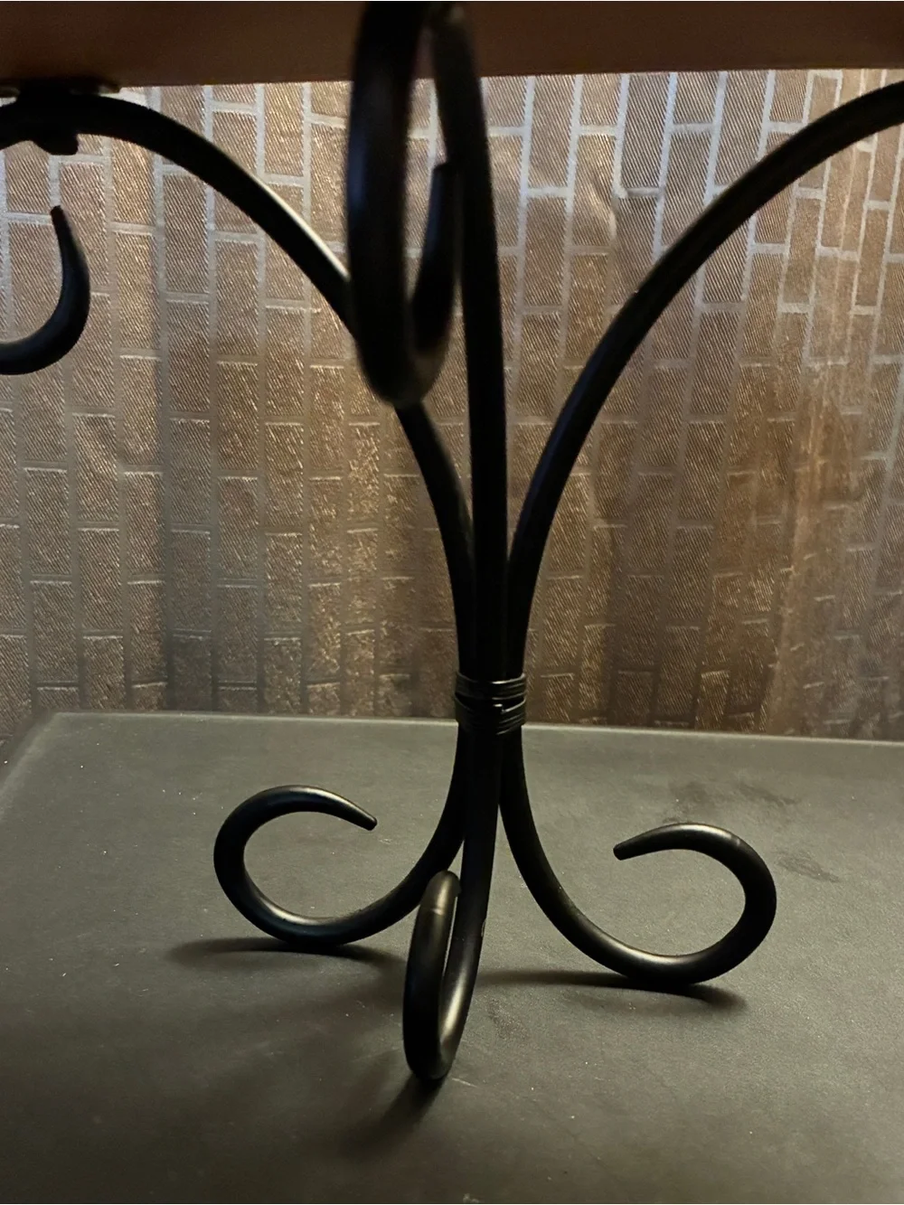 Wood and Iron Half-Moon Accent Table - Black Base, Cherry Top